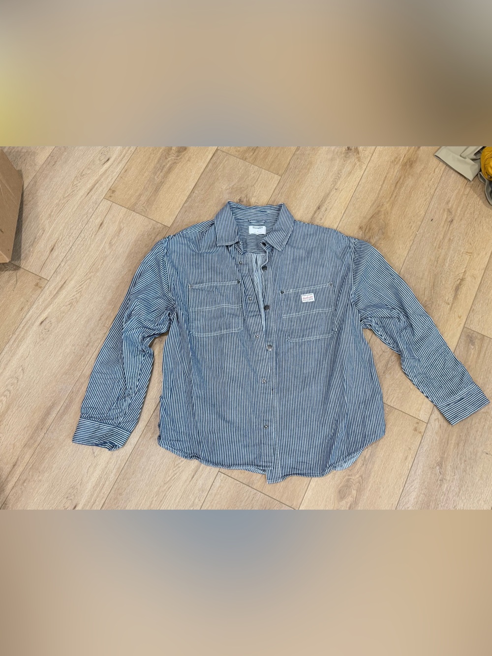 Old Navy Workwear Hickory Stripe Overshirt Shirt Jacket Men’s XL Blue White